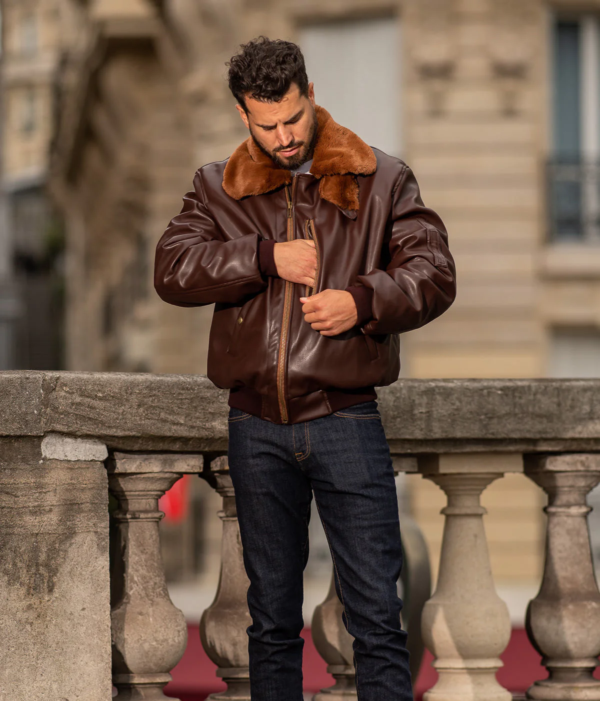 Blouson Aviateur Roland  homme marron - Fourré - Image 3