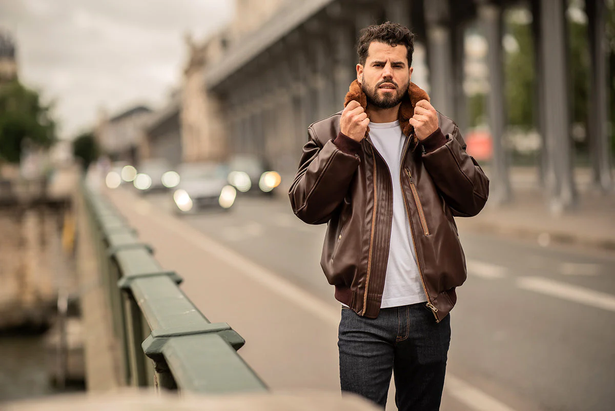 Blouson Aviateur Roland  homme marron - Fourré - Image 4