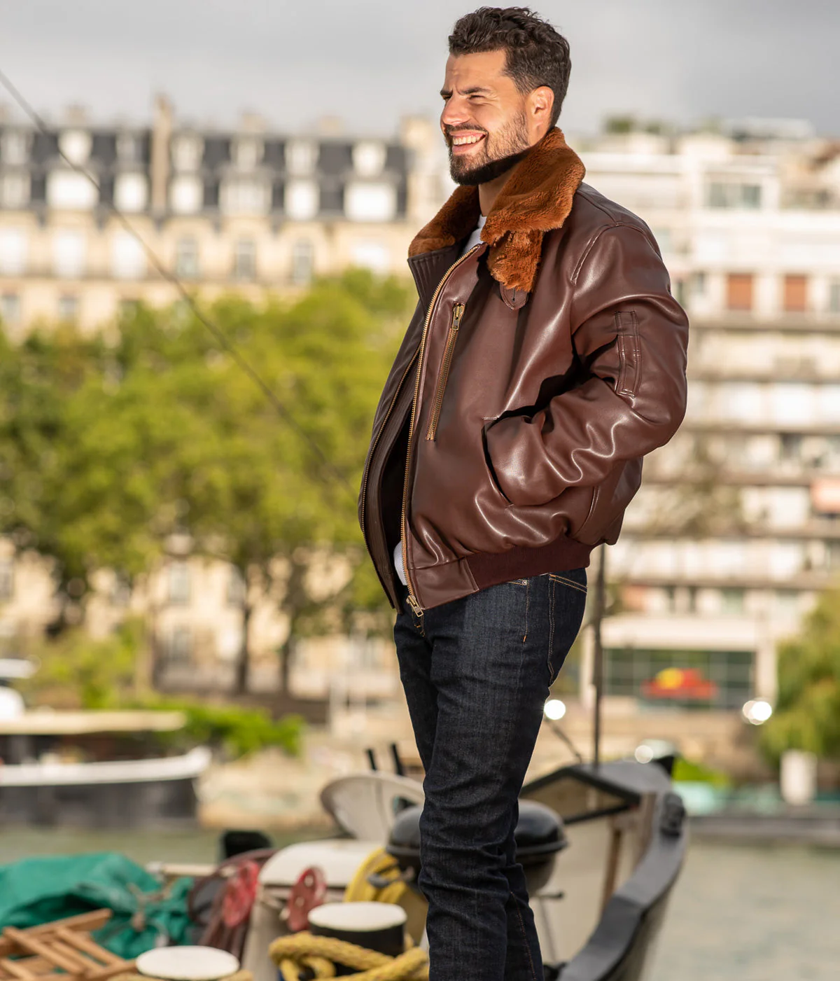 Blouson Aviateur Roland  homme marron - Fourré - Image 5