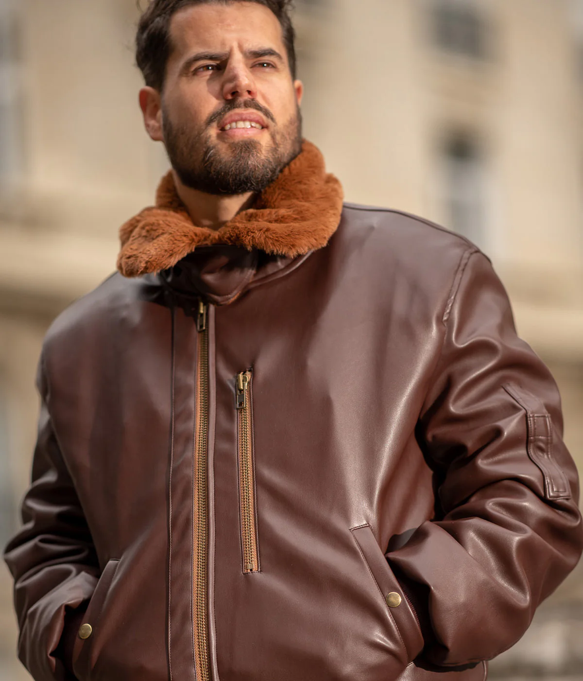 Blouson Aviateur Roland  homme marron - Fourré - Image 7