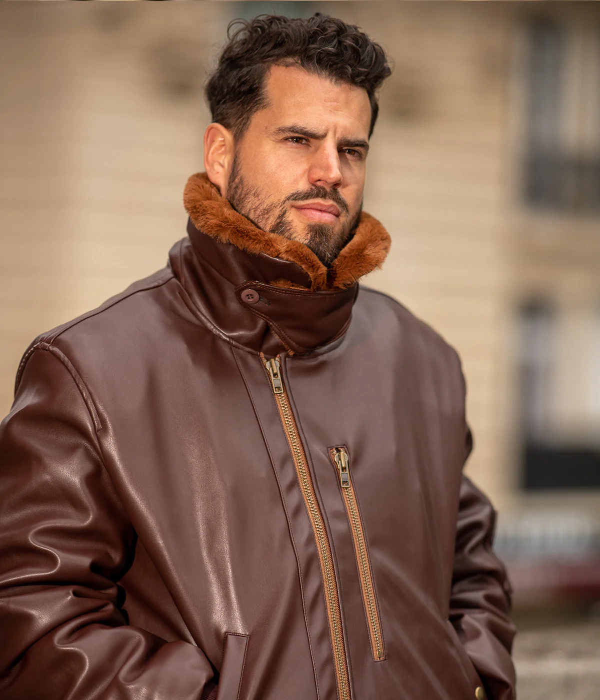 Blouson Aviateur Roland  homme marron - Fourré - Image 8