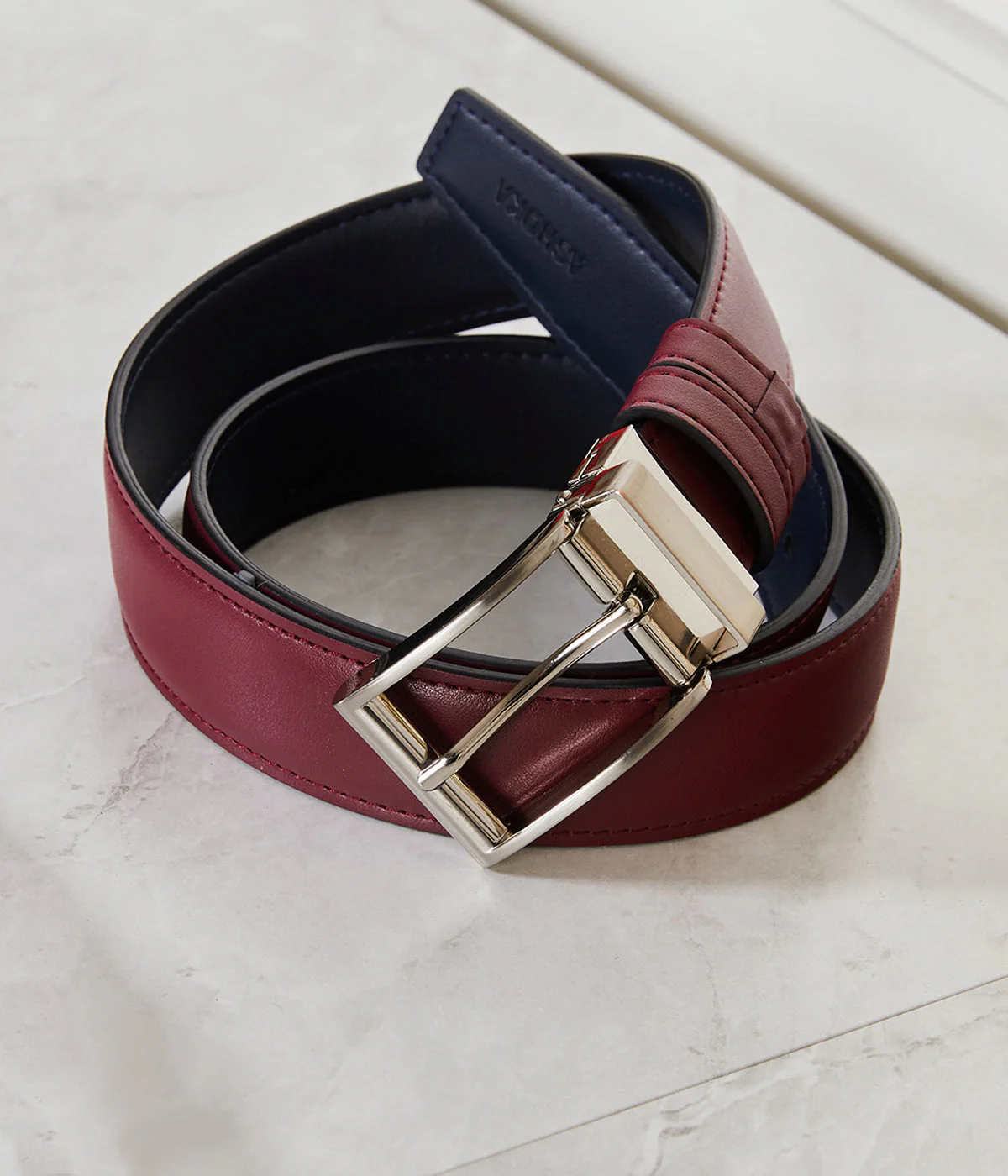 Ceinture homme réversible Apple Skin marine & bordeaux - Image 2