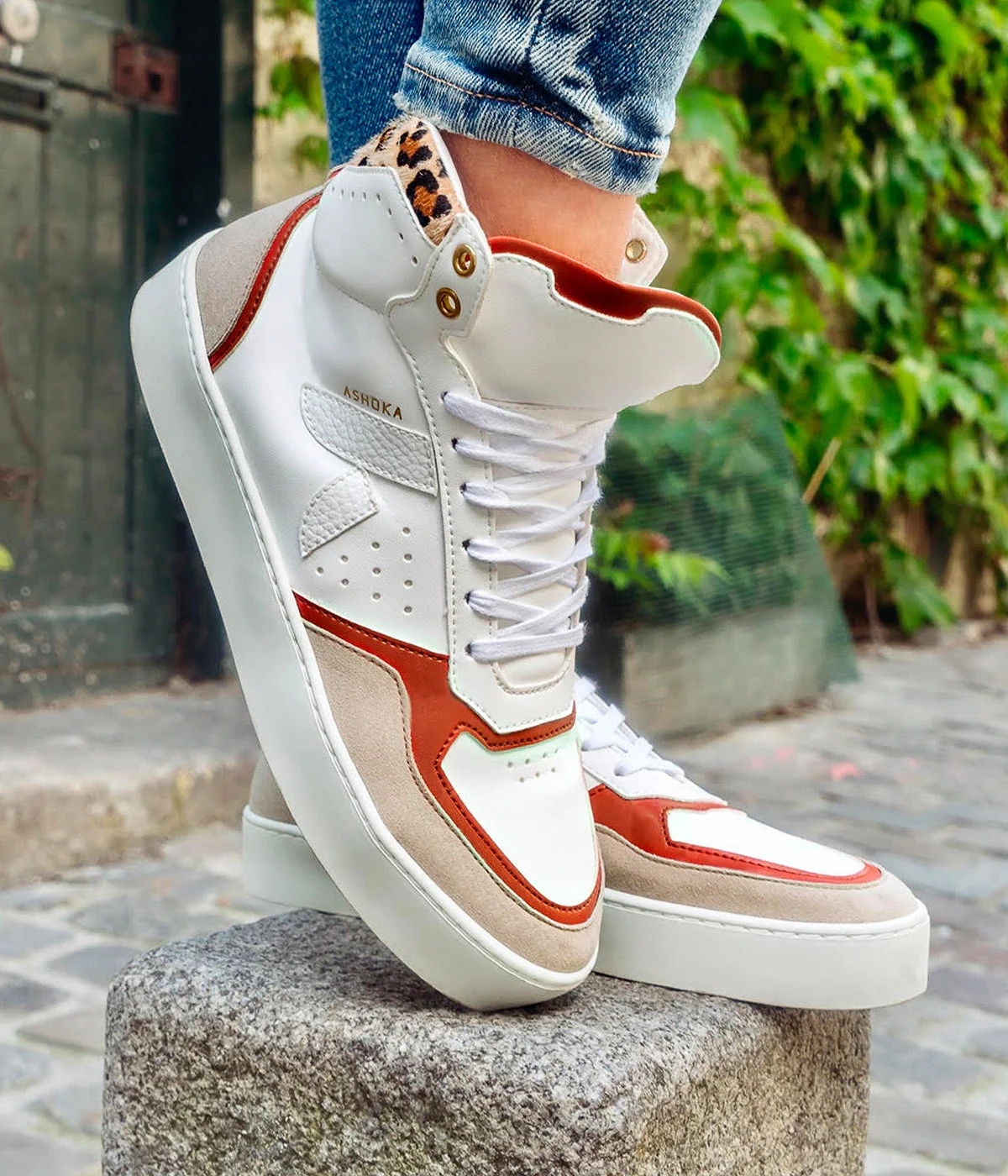 Sneaker Matéo montante biosourcée & recyclée terracotta-léopard - Image 2
